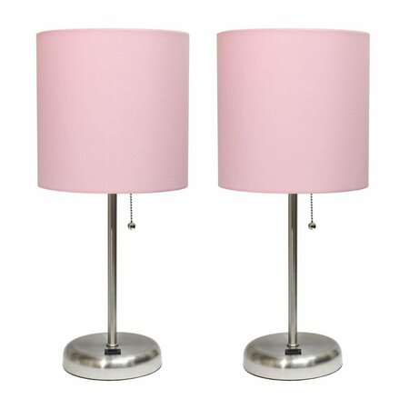 DIAMOND SPARKLE Stick Lamp with USB charging port and Fabric Shade, Light Pink, 2PK DI2753551